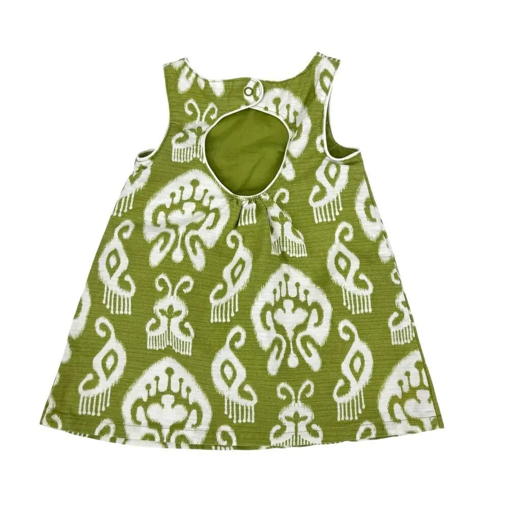 Gymboree 6-12 Month Chartreuse Green & White Ikat Print Cotton Jumper Dress